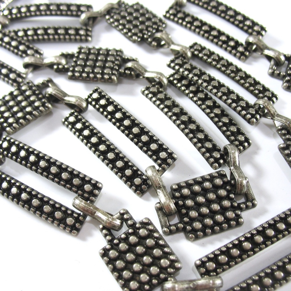 Link Belt, Antiqued Silver, Rivet Pattern, Boho